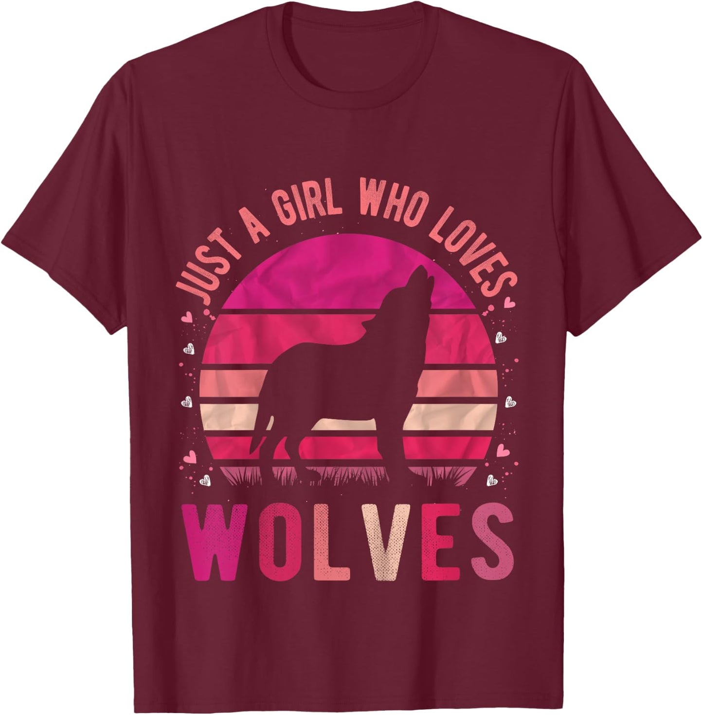 Just a Girl Who Loves Wolves Vintage Retro Gift T-Shirt - T-Shirt | Maroon
