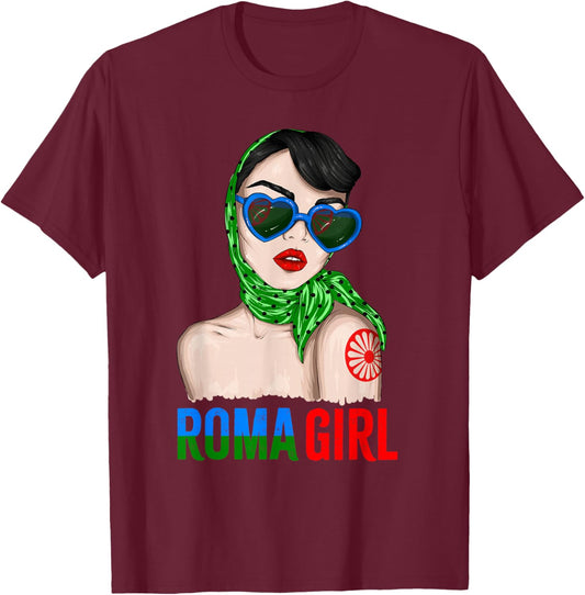 Roma Traveller Girl - Romani Flag Proud T-Shirt - T-Shirt | Maroon