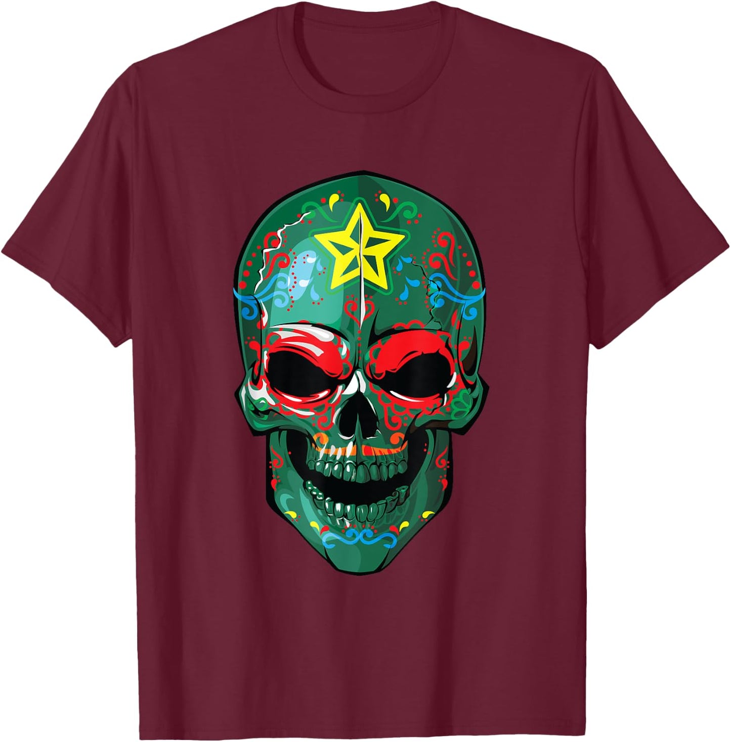 Veteran Sugar Skull Army Soldier Halloween Military Gifts T-Shirt - T-Shirt | Maroon