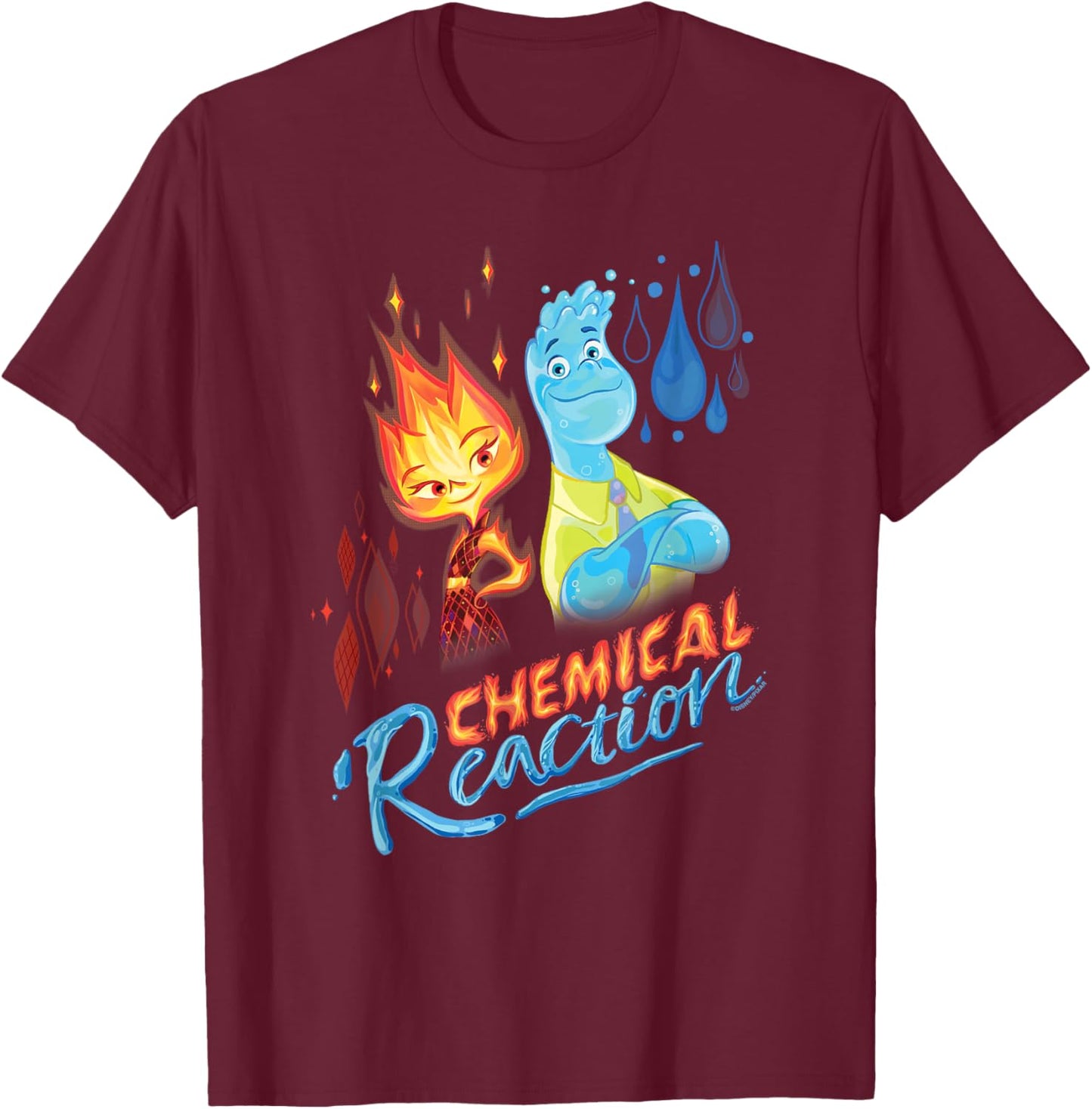 Disney and Pixar’s Elemental Chemical Reaction Ember & Wade T-Shirt - T-Shirt | Maroon