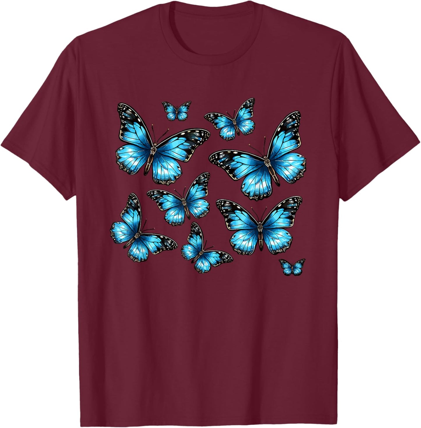 Blue Morpho Butterfly Art Entomologist Flower T-Shirt - T-Shirt | Maroon
