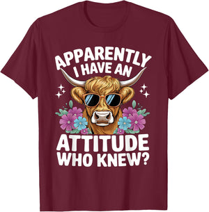 Apparently I Have An Attitude Who Knew Bleached Highland Cow T-Shirt - T-Shirt | Maroon