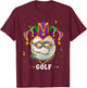 Golf Wearing Jester Hat Masked Beads Mardi Gras Golf Women T-Shirt - T-Shirt | Maroon