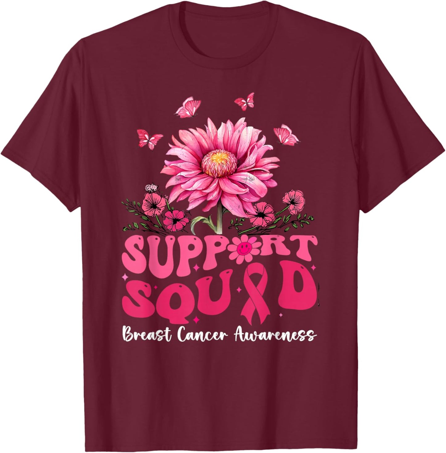 Breast Cancer Shirts , Support Squad Sunflower T-Shirt - T-Shirt | Maroon