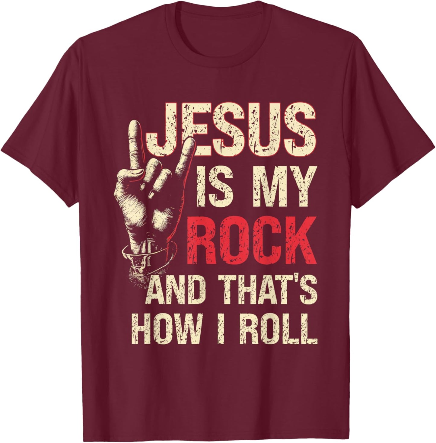 Jesus Is My Rock And That Is How I Roll Christian Guitarist T-Shirt - T-Shirt | Maroon