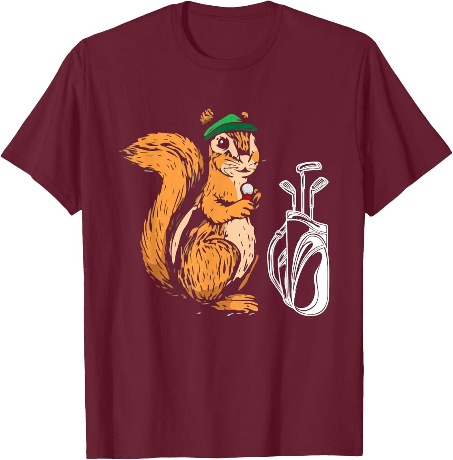 Squirrel Who Is Playing Golf - Golfer Squirrel Golf Player T-Shirt - T-Shirt | Maroon