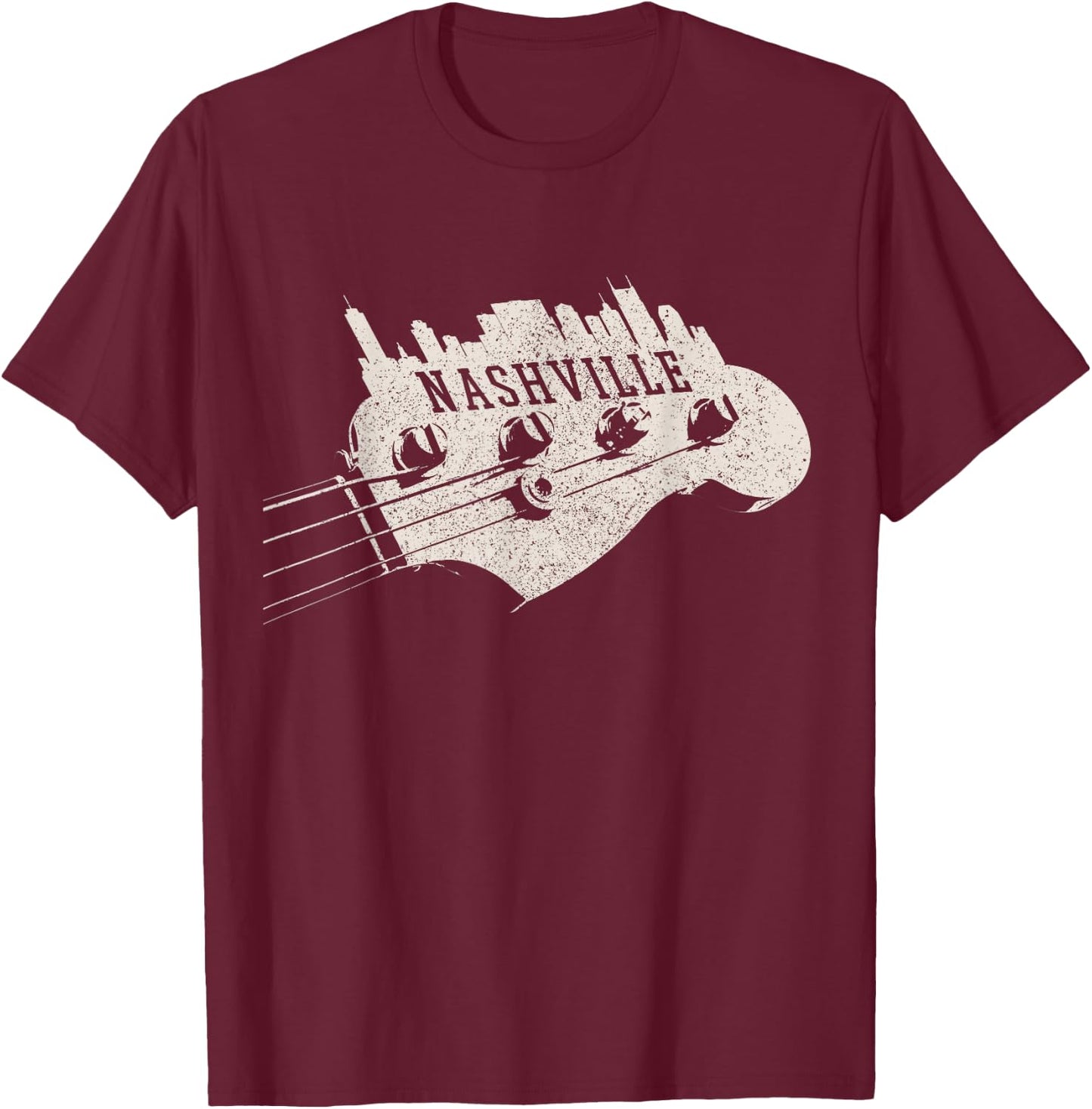 Nashville Skyline - Bass Guitar Country Music City souvenir T-Shirt - T-Shirt | Maroon