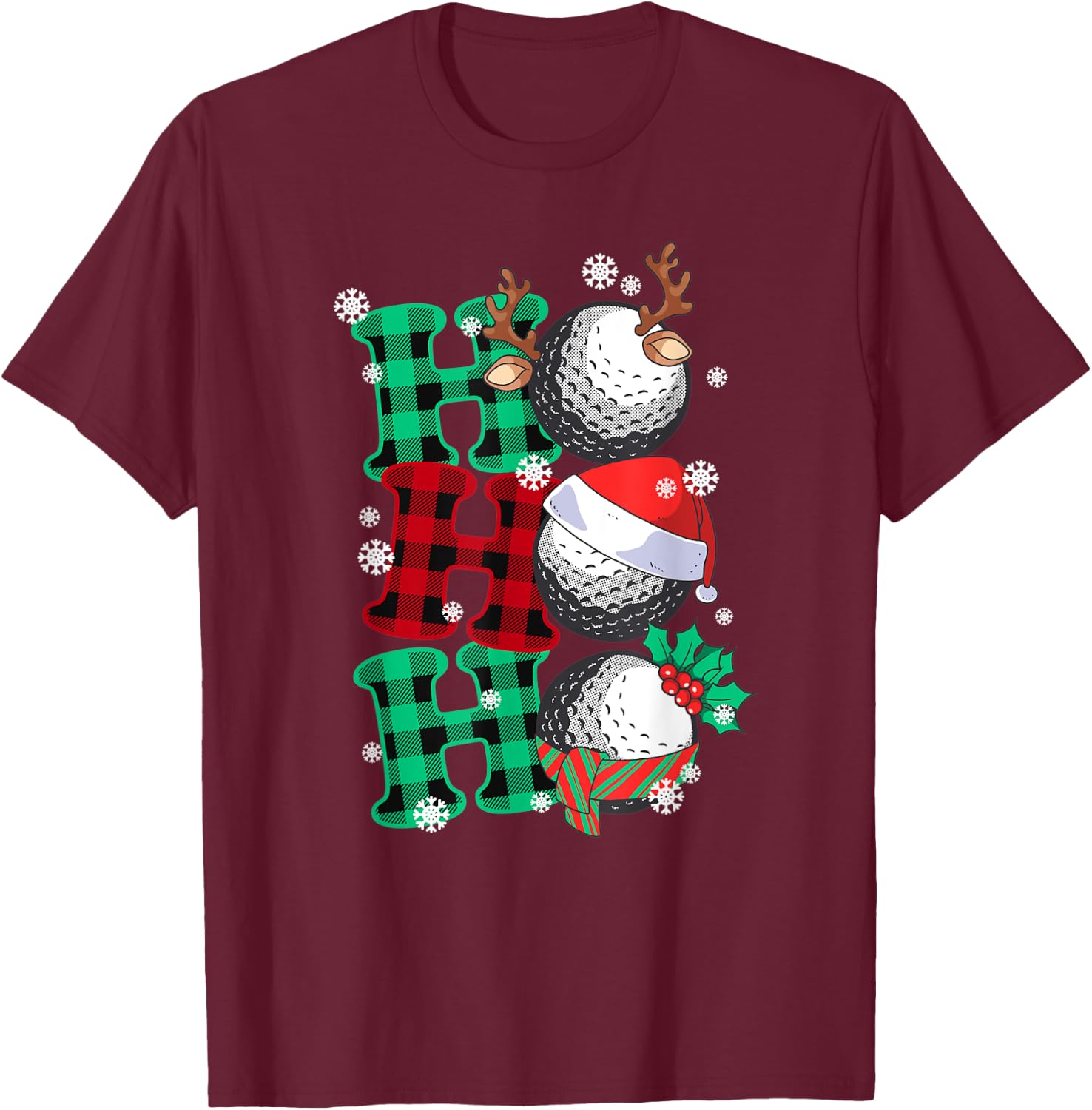 Christmas Ho-Ho-Ho Santa Reindeer Golf Pajama for Golfer T-Shirt - T-Shirt | Maroon