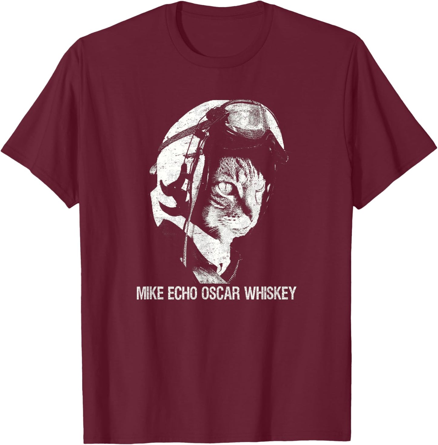Mike Echo Oscar Whiskey MEOW Flying Cat T-Shirt - T-Shirt | Maroon