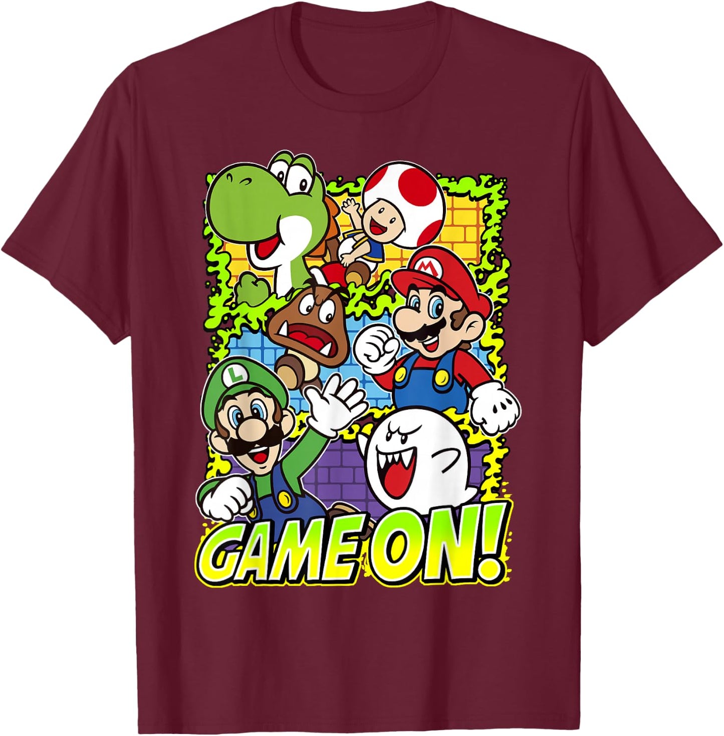 Super Mario Group Shot Game On T-Shirt - T-Shirt | Maroon