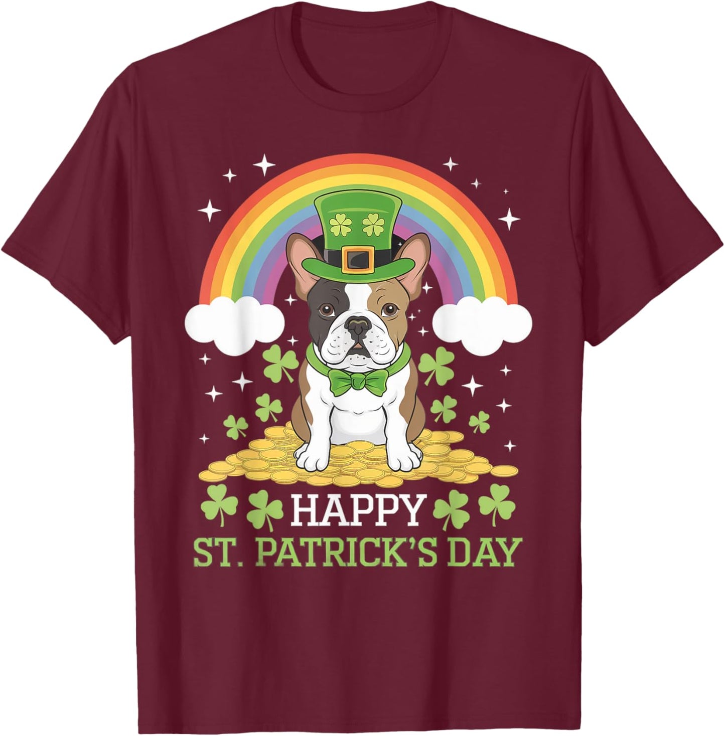 St. Patrick's Frenchie on French Bulldog Dog St Patricks Day T-Shirt - T-Shirt | Maroon