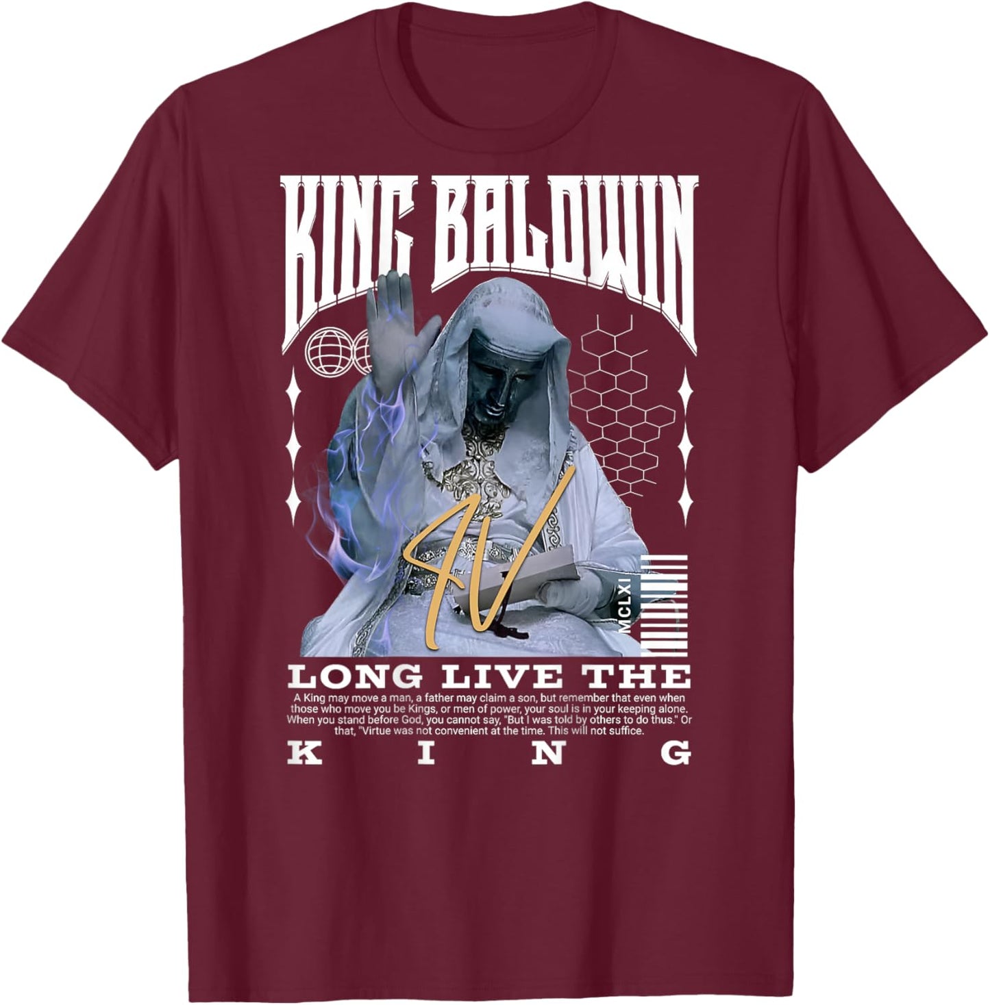 Backprint King Baldwin IV T-Shirt - T-Shirt | Maroon