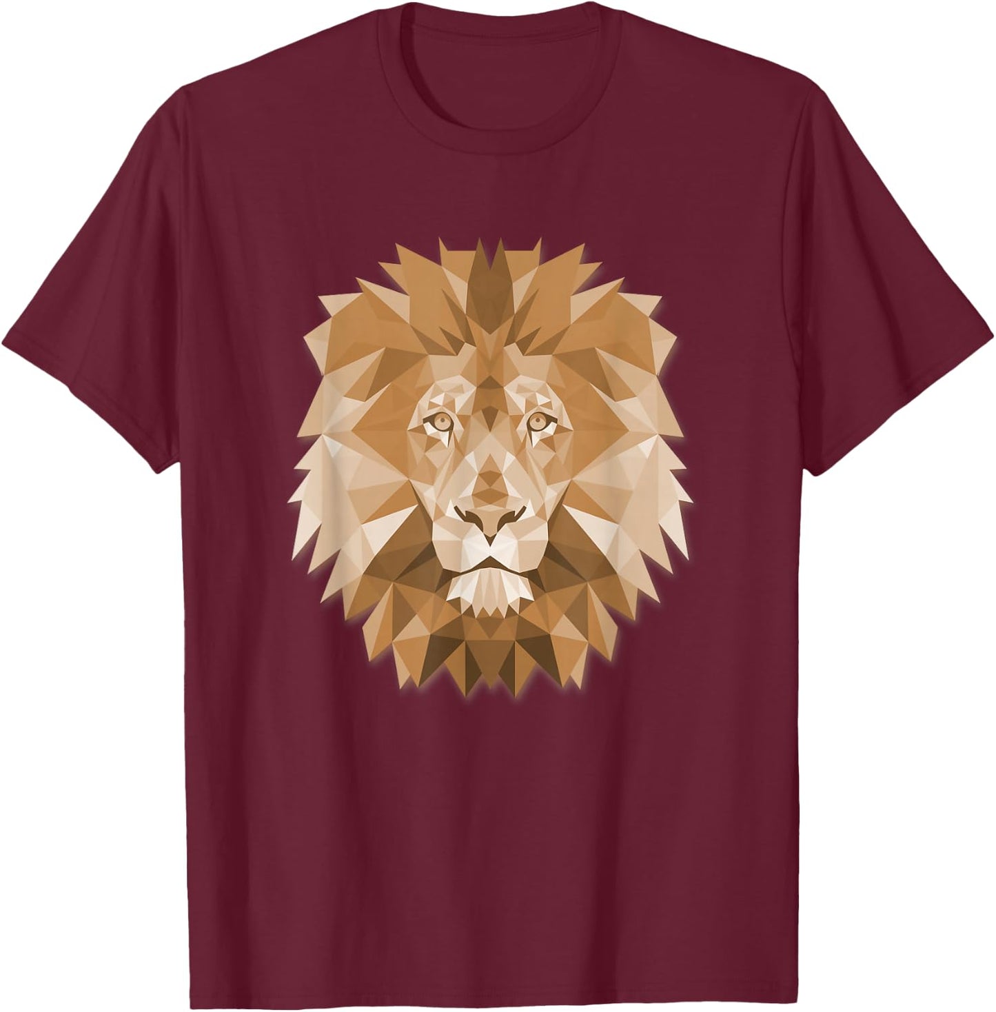 Big Lion Face Graphic Animal Polygon T-Shirt - T-Shirt | Maroon