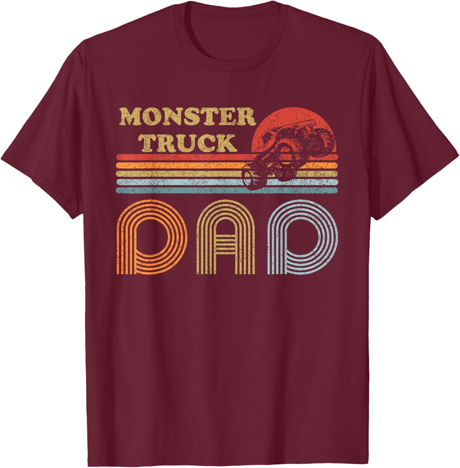 Monster Truck Dad Shirt Vintage Sunset Retro Horizon Lines T-Shirt - T-Shirt | Maroon