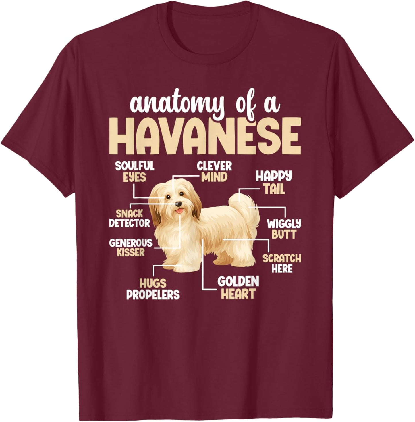 Anatomy of A Havanese Dog Havanese Owner Havanese Lover T-Shirt - T-Shirt | Maroon