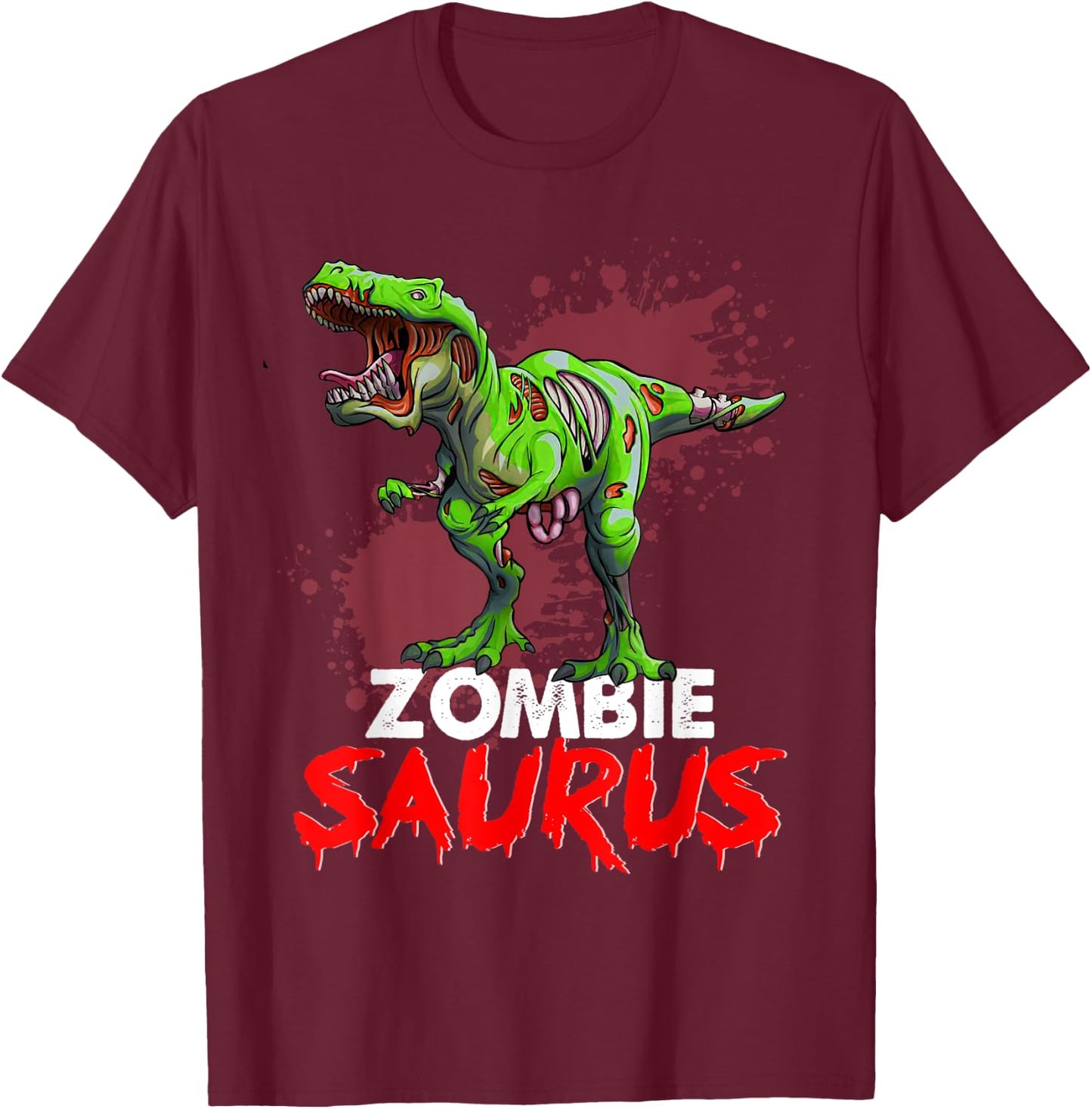 Zombie Saurus Skeleton Dinosaur T Rex Zombie Halloween Boys T-Shirt - T-Shirt | Maroon