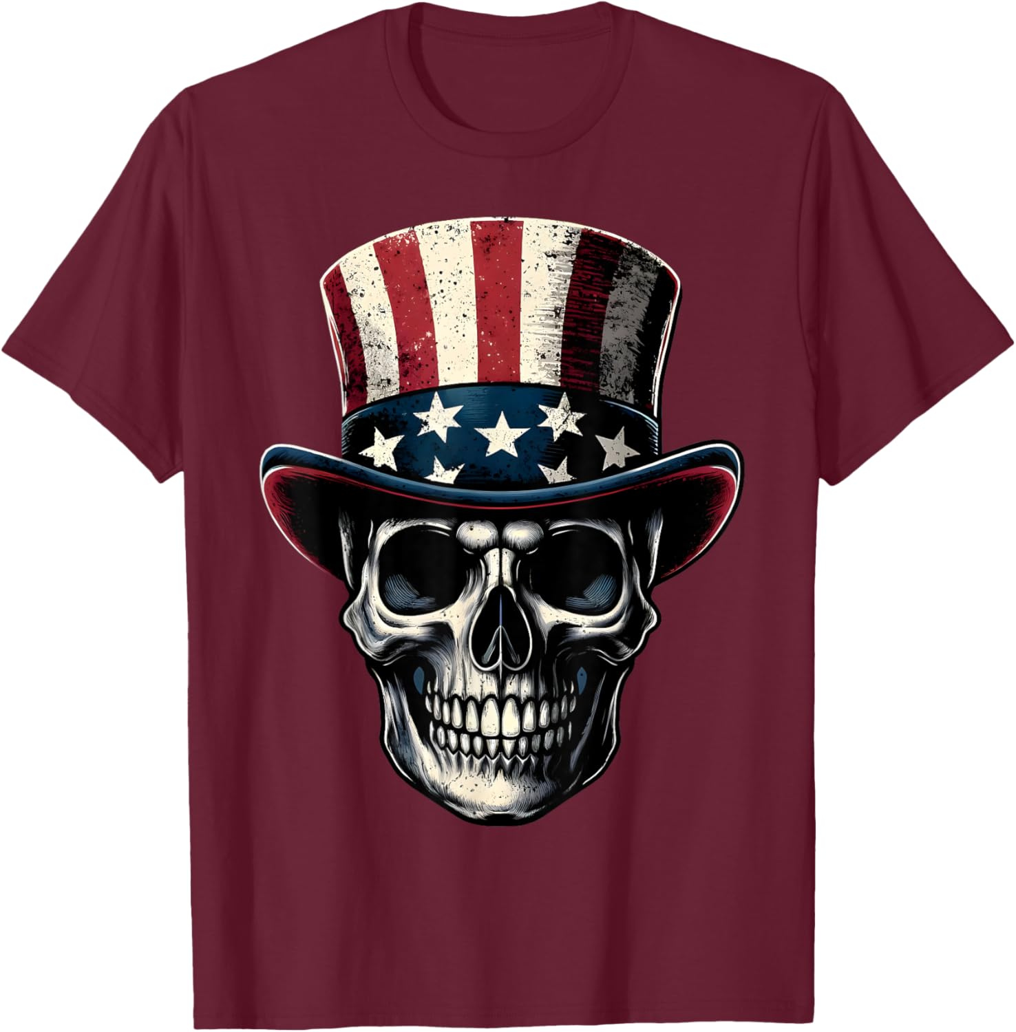 4th Of July Shirt American Flag Skull Skeleton Men T-Shirt - T-Shirt | Maroon