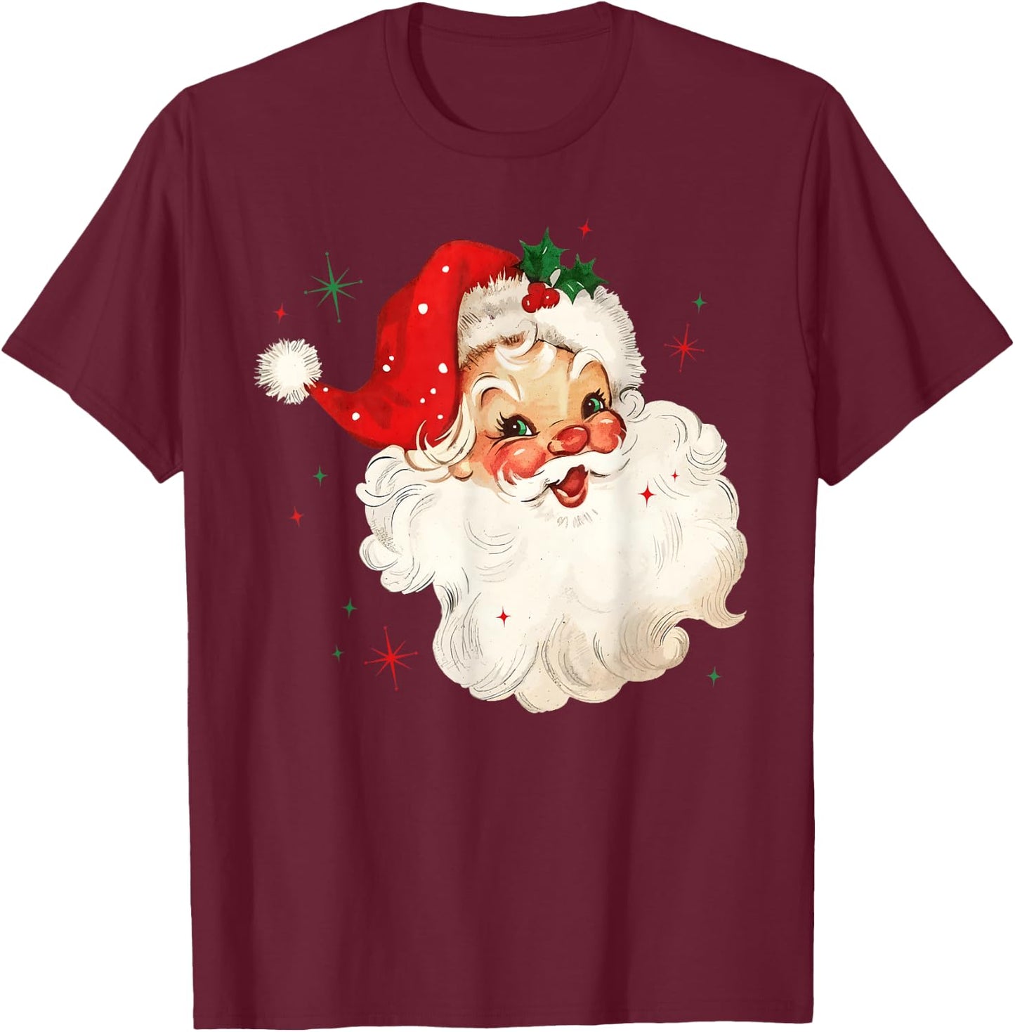 Retro Vintage Santa Claus Merry Christmas Holiday Season T-Shirt - T-Shirt | Maroon