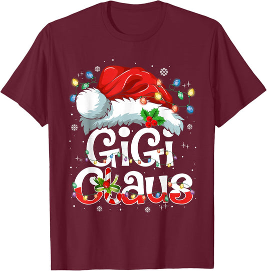 Gigi Claus Shirt Christmas Lights Pajama Family Matching T-Shirt - T-Shirt | Maroon