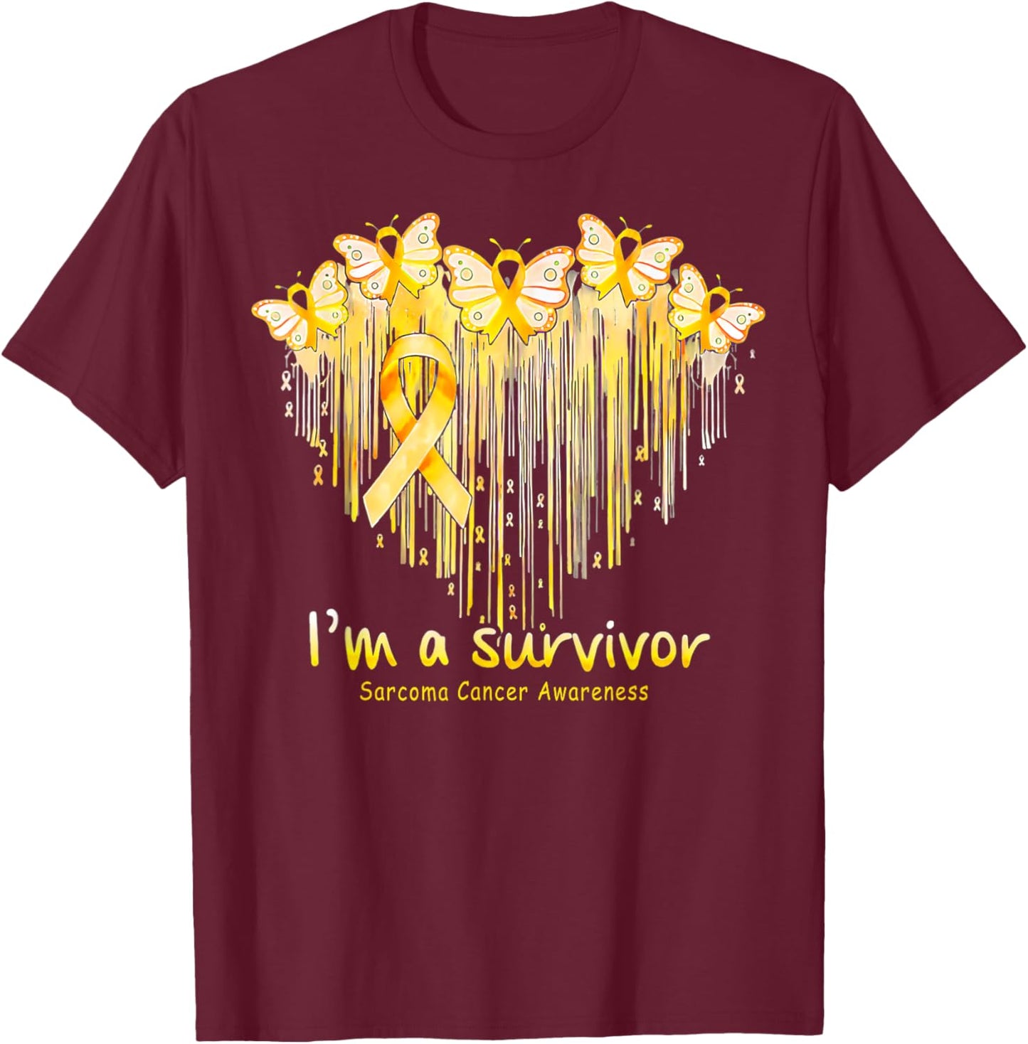 I'm A Survivor Sarcoma Cancer Awareness Heart Butterfly T-Shirt - T-Shirt | Maroon