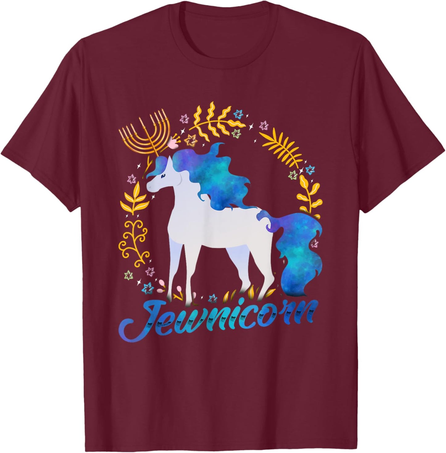 Jewnicorn Funny Jewish Unicorn Chanukah Hanukkah Jew Gift T-Shirt - T-Shirt | Maroon