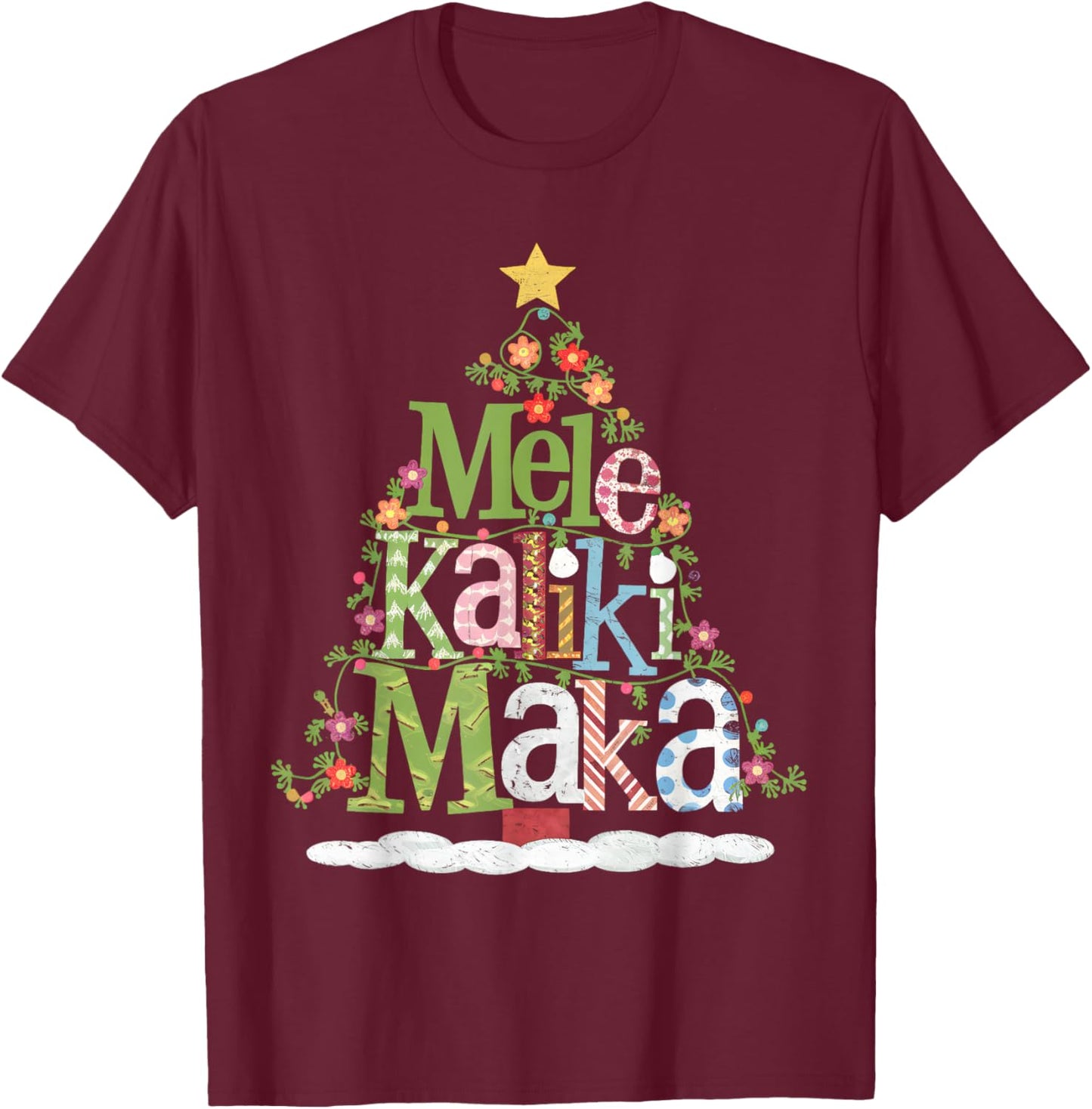 Mele Kalikimaka Tropical Christmas Hawaiian Santa Xmas Tree T-Shirt - T-Shirt | Maroon