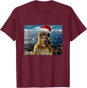 Christmas Thinking Monkey Meme Brainrot Xmas Gift T-Shirt - T-Shirt | Maroon