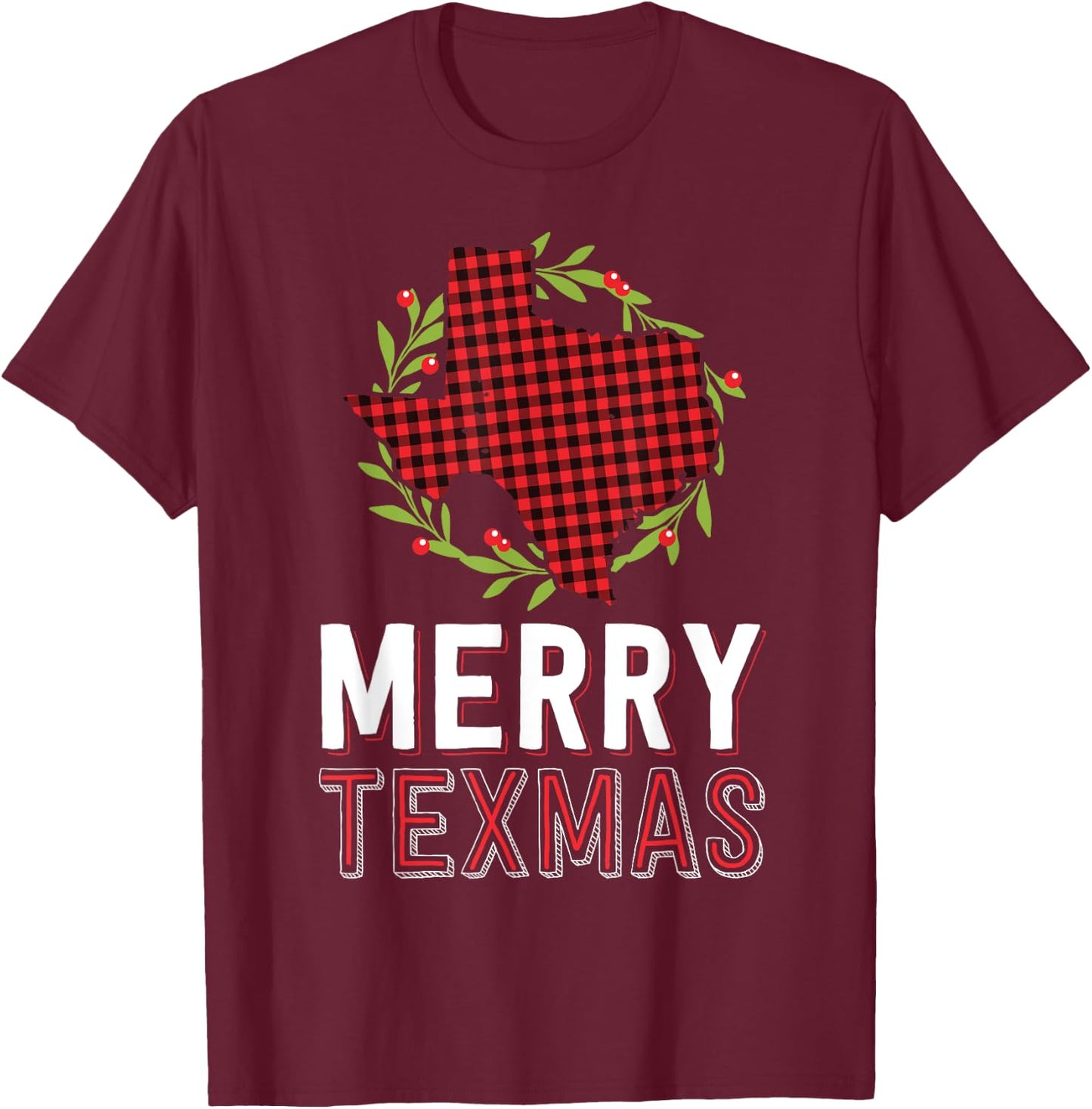 Merry Texmas Texas Yall Red Buffalo Plaid Family Christmas T-Shirt - T-Shirt | Maroon