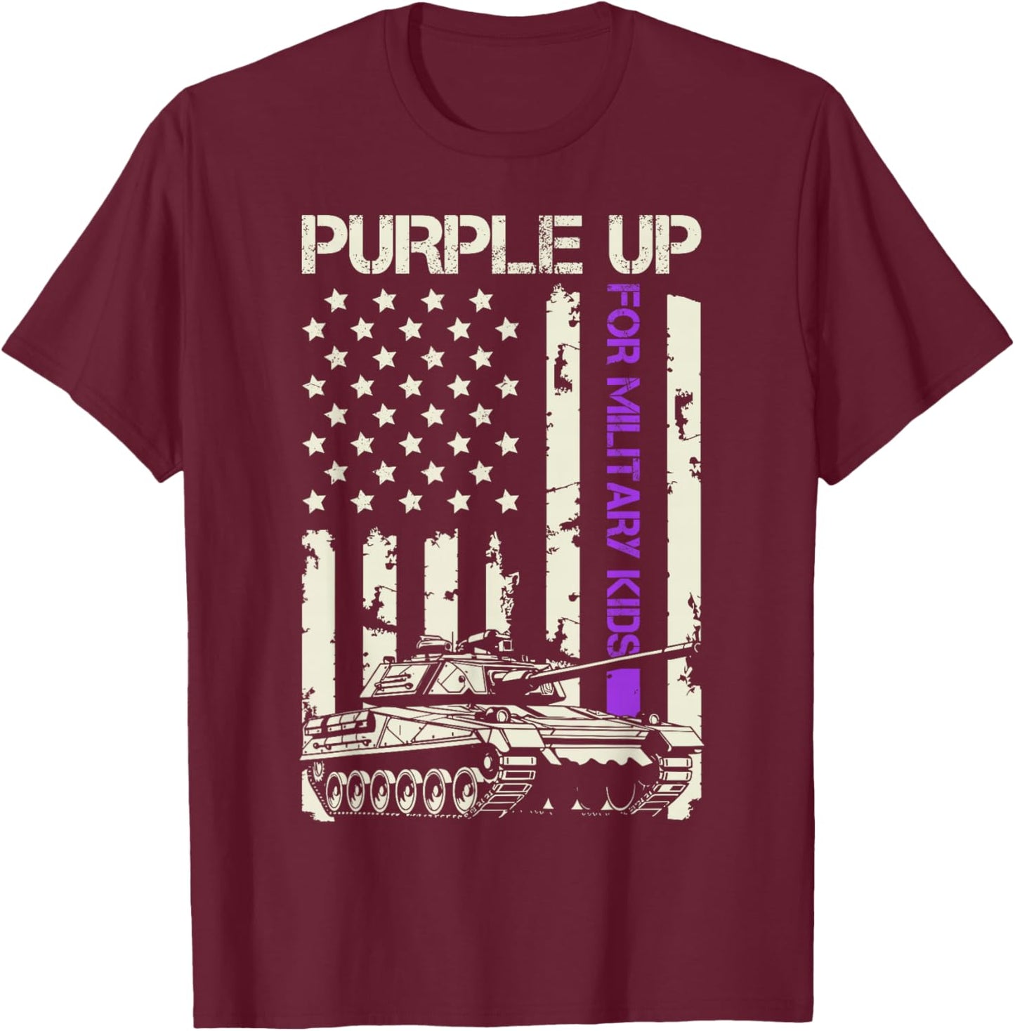 Purple Up For Military Kids USA Flag Military Child Month T-Shirt - T-Shirt | Maroon