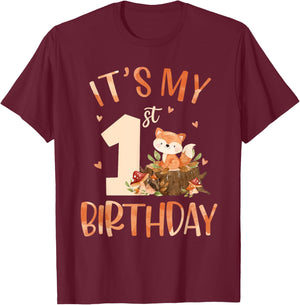 Its My 1st Birthday Cute Fox 1 Year Old Birthday Decorations T-Shirt - T-Shirt | Maroon
