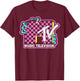 MTV Checkered Monster Hand Logo Graphic T-Shirt - T-Shirt | Maroon
