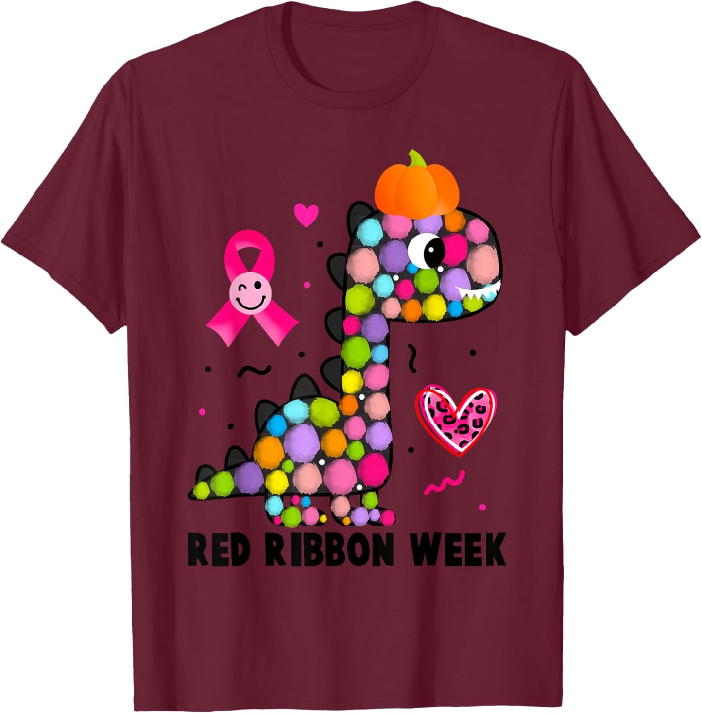 We Wear Red Ribbon Week Awareness Cute Dino Red Ribbon Week T-Shirt - T-Shirt | Maroon