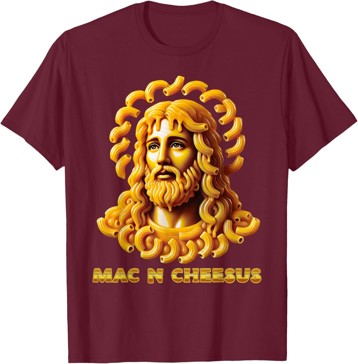 Macaroni And Cheese Jesus Funny Christian Mac N Cheesus Meme T-Shirt - T-Shirt | Maroon