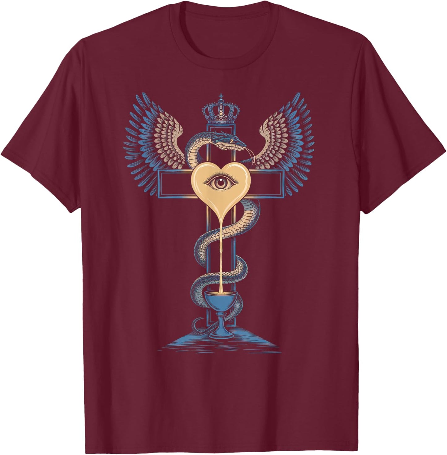 Cross Heart Holy Grail Crown Wings Nectar Immortality Serpnt T-Shirt - T-Shirt | Maroon