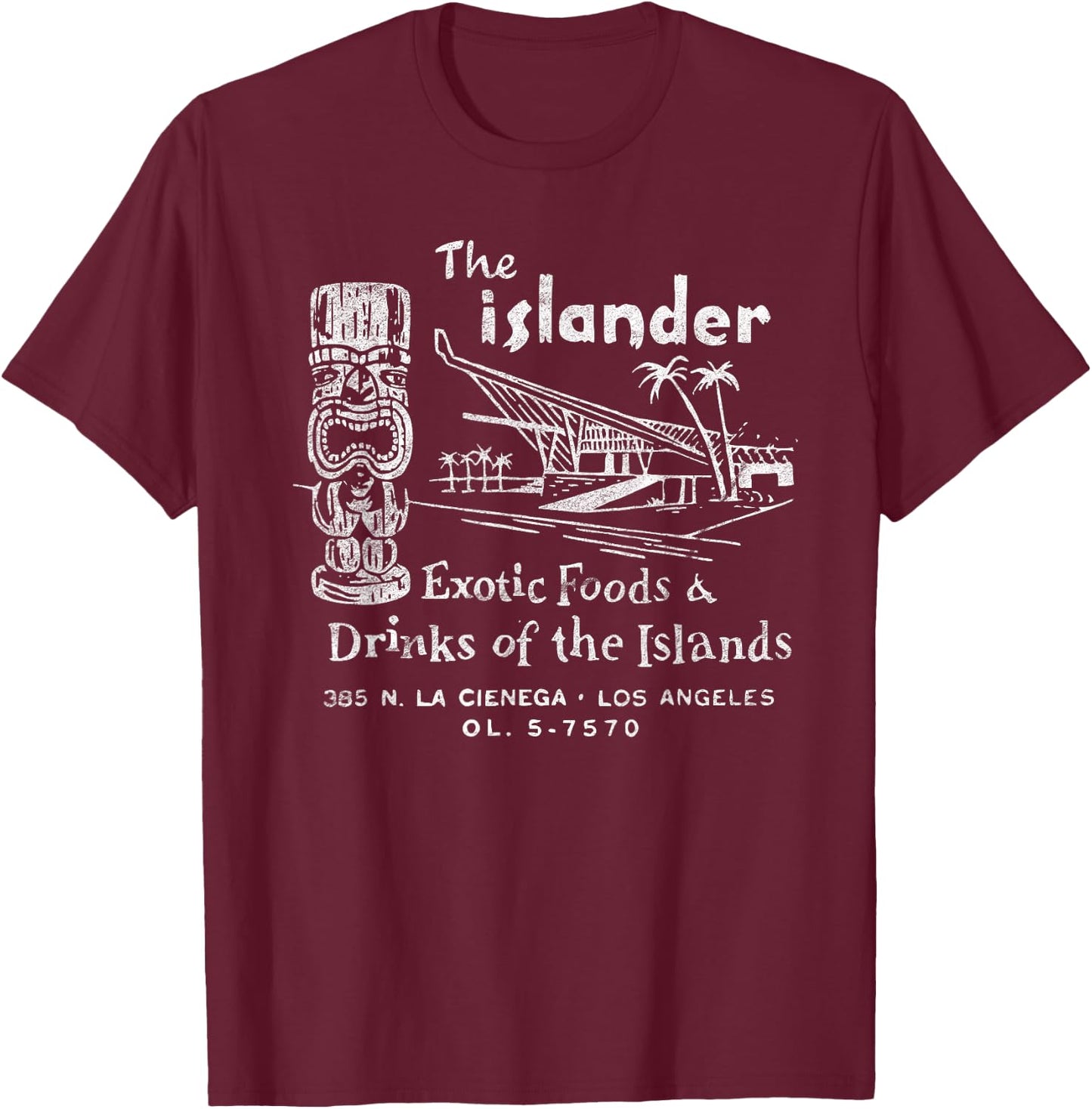 Tiki Bar/The Islander/Hawaiian Style/Vintage Americana T-Shirt - T-Shirt | Maroon