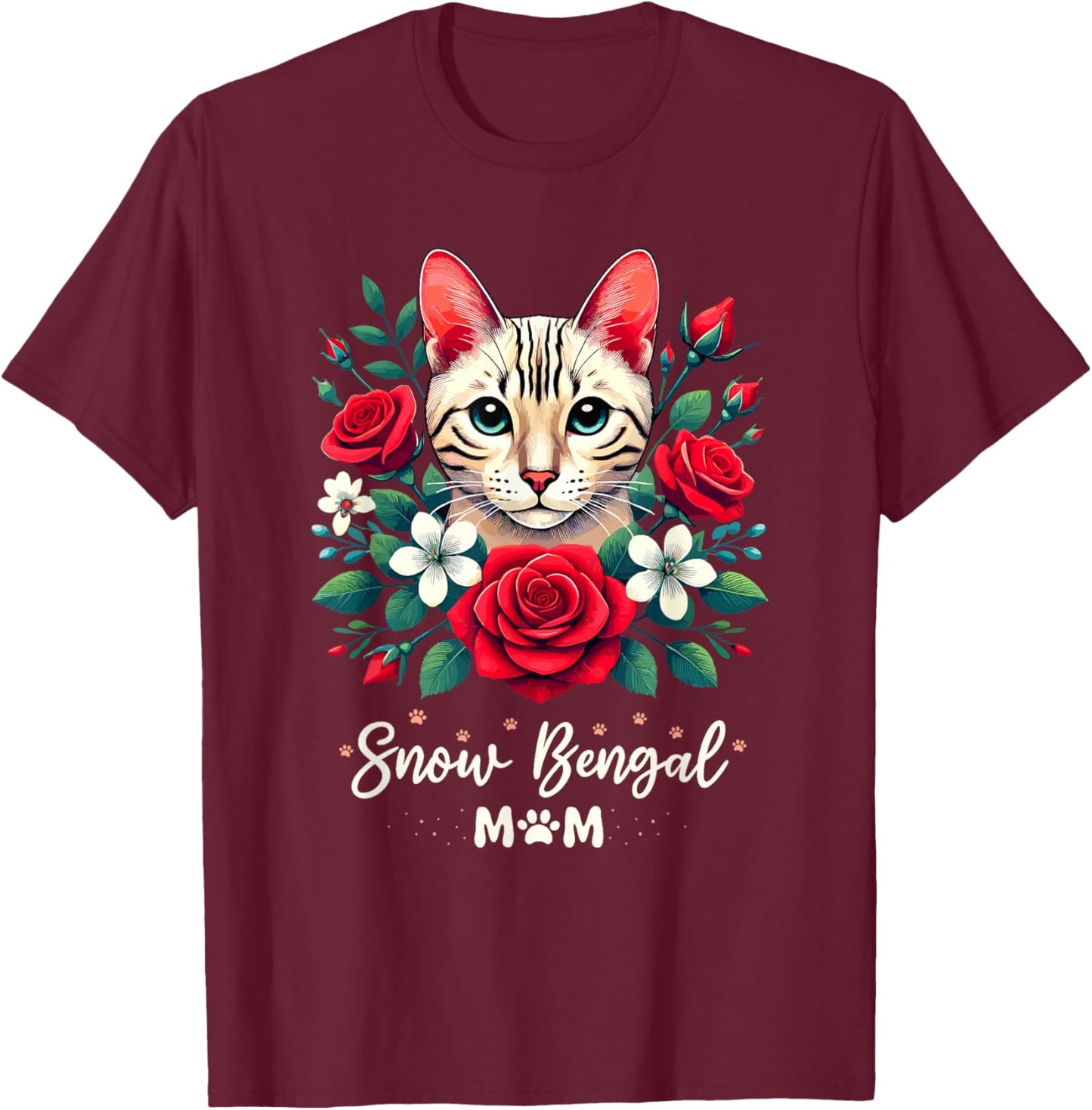 Roses Flowers Snow Bengal Mom T-Shirt - T-Shirt | Maroon