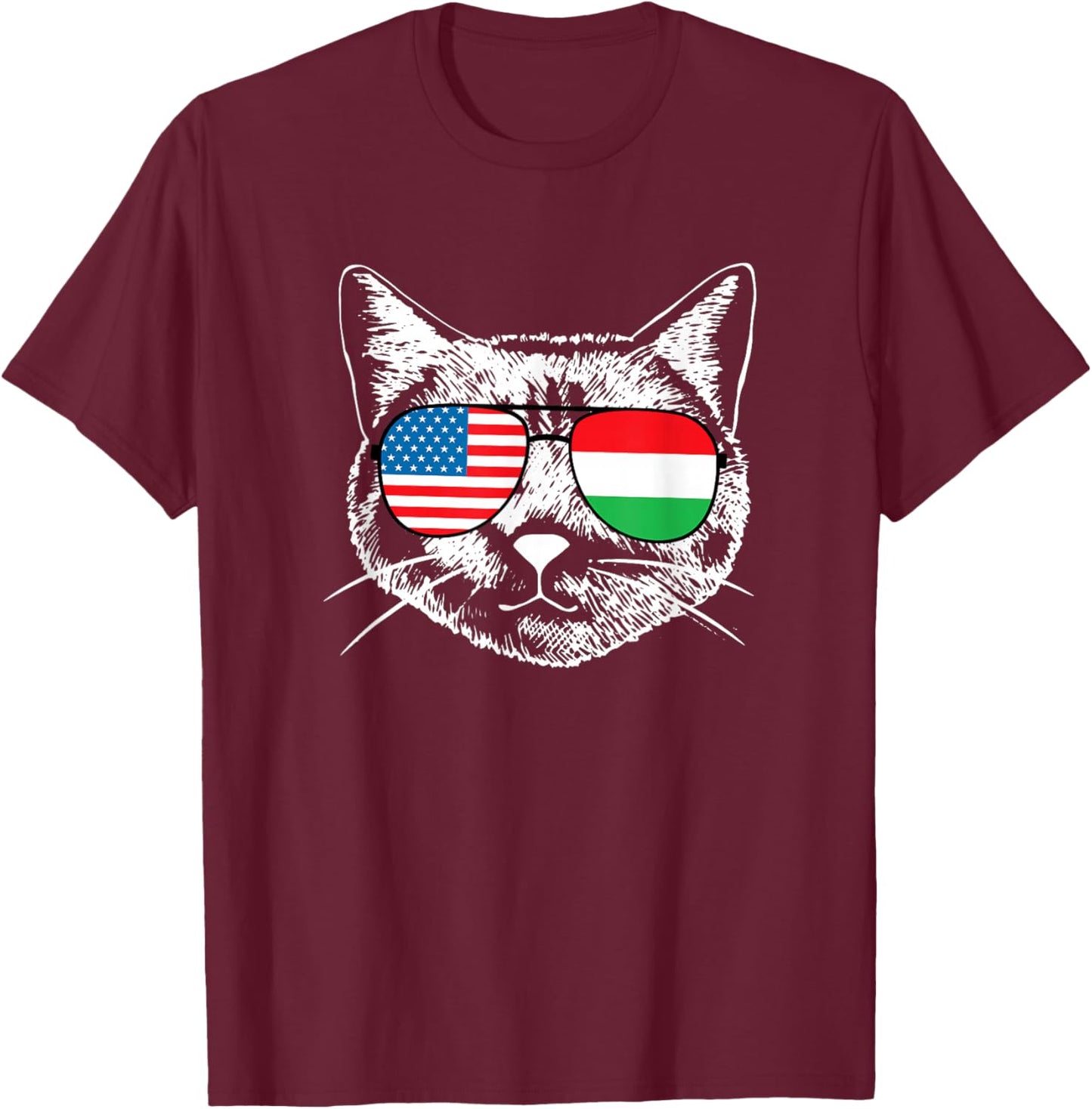 Half American And Hungarian Hungary Usa Flag Funny Cat Lover T-Shirt - T-Shirt | Maroon