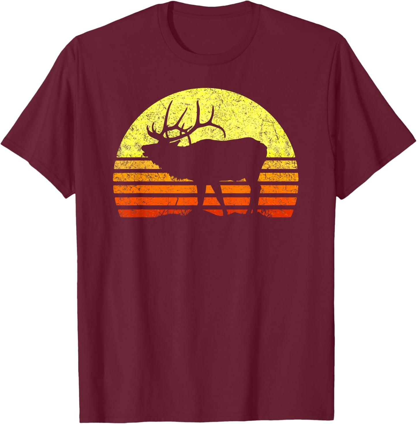 American Elk Hunter Dad Vintage Retro Sun Bow Hunting Gift T-Shirt - T-Shirt | Maroon
