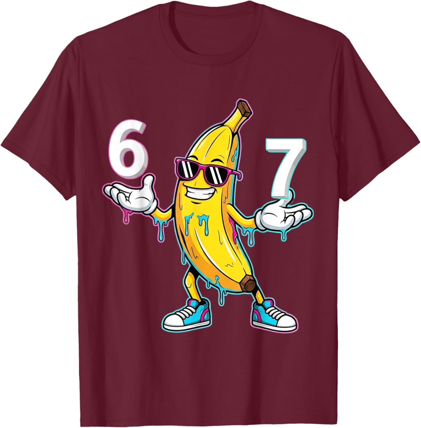 Funny Cartoon Banana 67 Graphic Design Kids Youth Boys Girls T-Shirt - T-Shirt | Maroon