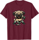 Cute Pug Playing Ice Hockey Dog Design T-Shirt - T-Shirt | Maroon