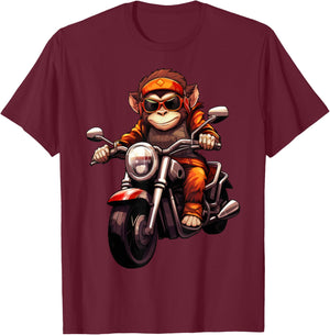 Monkey Motorcycle / Motorcyclist Monkey T-Shirt - T-Shirt | Maroon