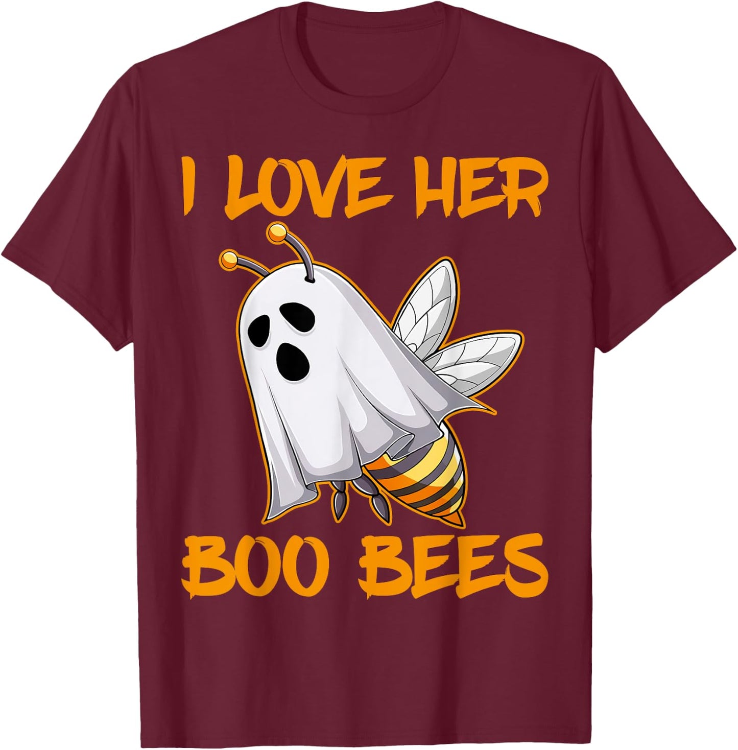 Funny I Love Her Boo Bees Couples Halloween Day Men Women T-Shirt - T-Shirt | Maroon