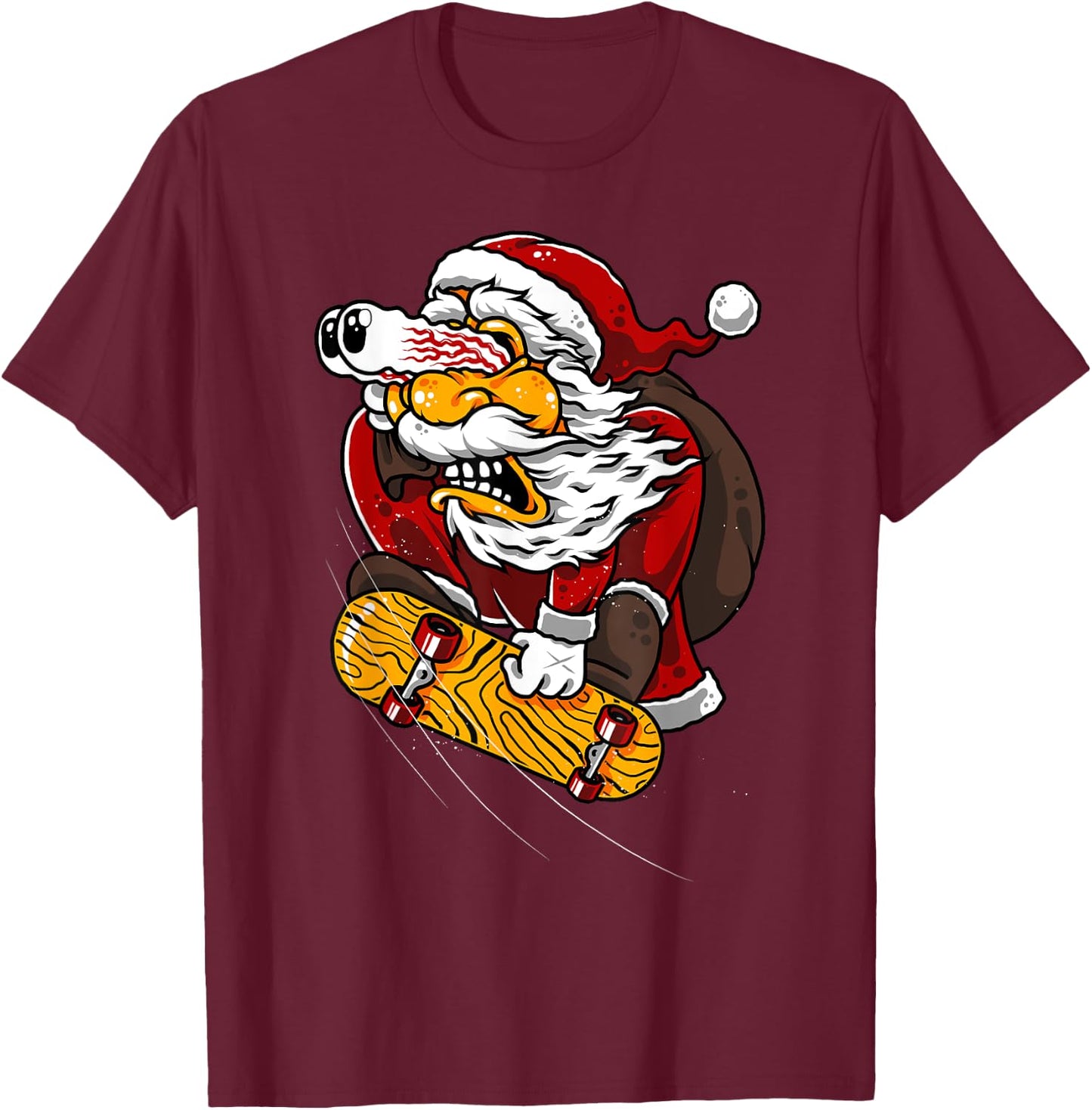 Santa on Skateboard Funny for Skateboarding T-Shirt - T-Shirt | Maroon