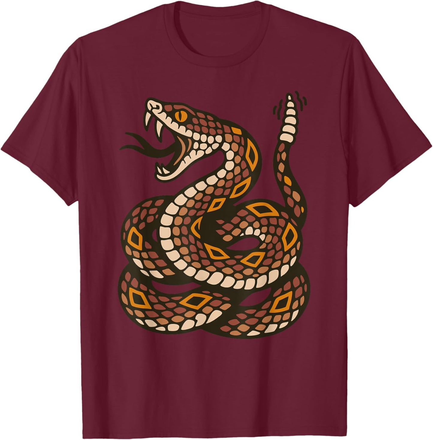 Venomous Rattlesnake Old School Tattoo Flash Rattle Snake T-Shirt - T-Shirt | Maroon