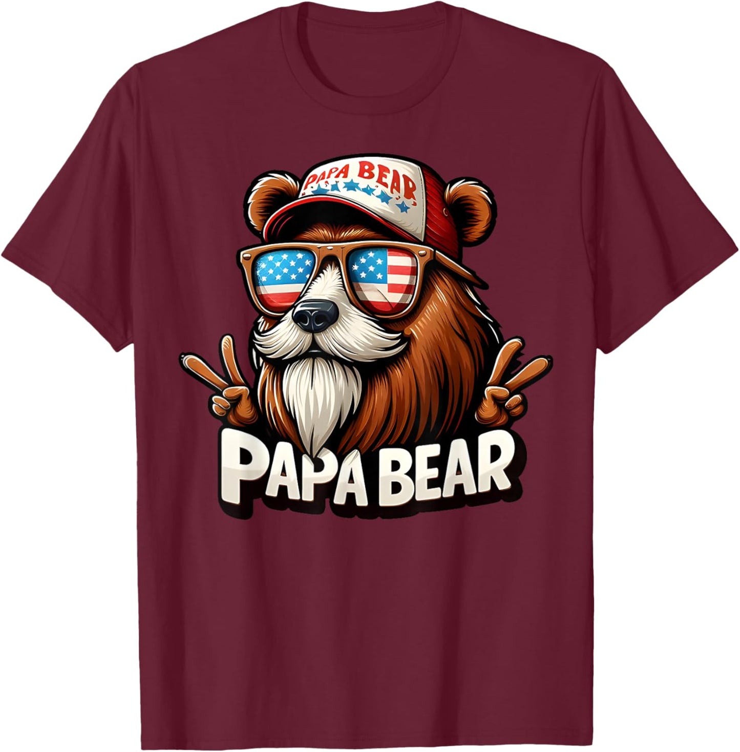 Papa Bear Shirt Fathers Day Gift US American Flag Best Dad T-Shirt - T-Shirt | Maroon