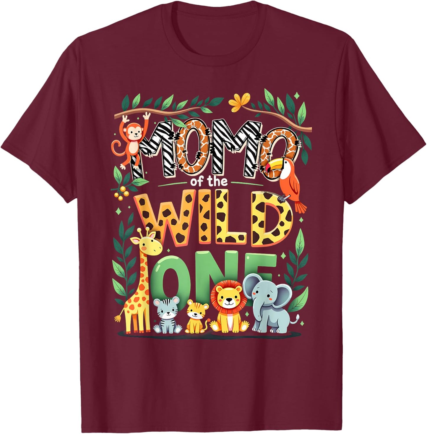 1st Birthday Safari Zoo Mommy Momo Of The Wild One T-Shirt - T-Shirt | Maroon