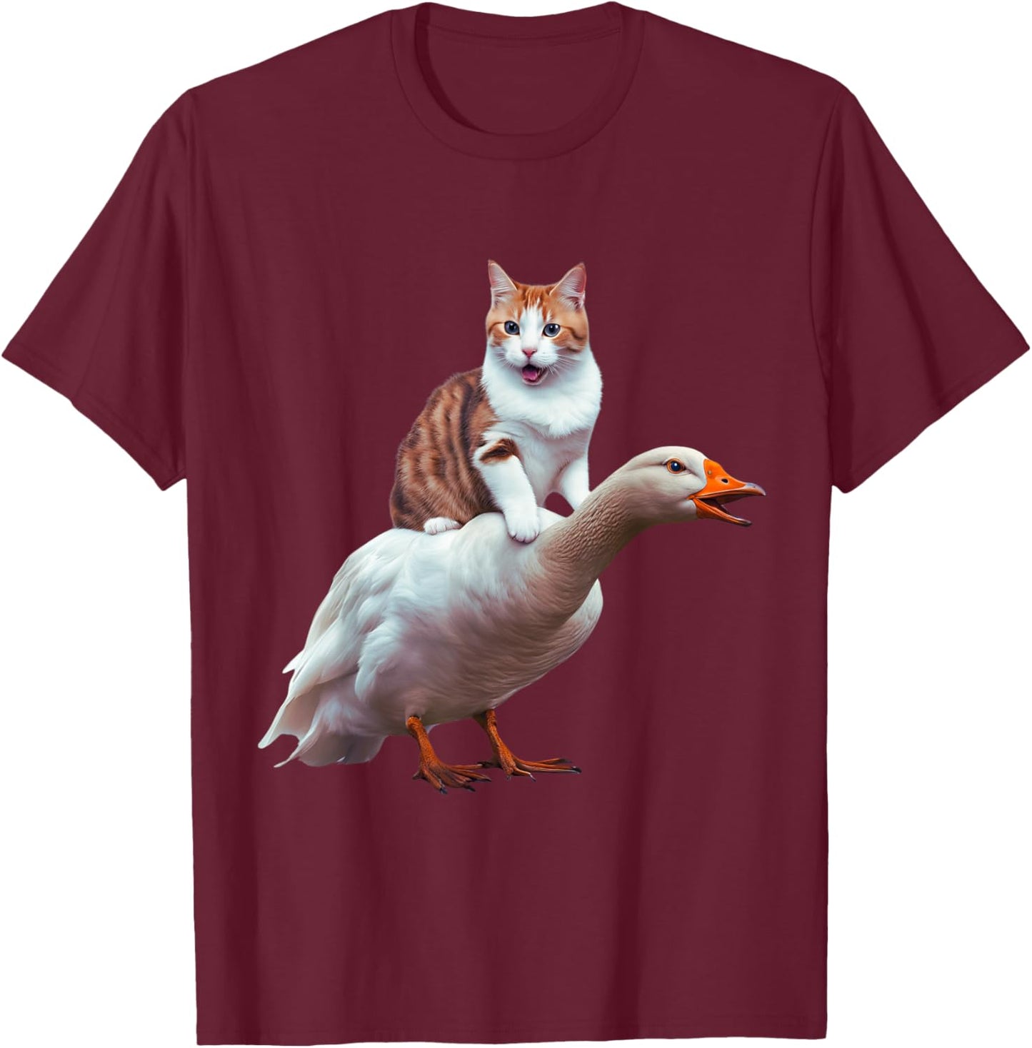 Funny Cat Goose Meme Cat Riding Geese Animal Humor Cat Goose Women Kids T-Shirt - T-Shirt | Maroon