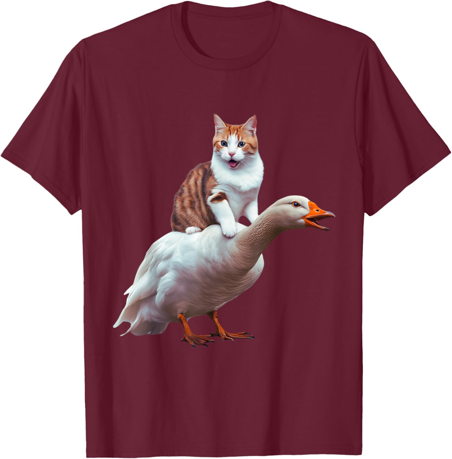 Funny Cat Goose Meme Cat Riding Geese Animal Humor Cat Goose Women Kids T-Shirt - T-Shirt | Maroon