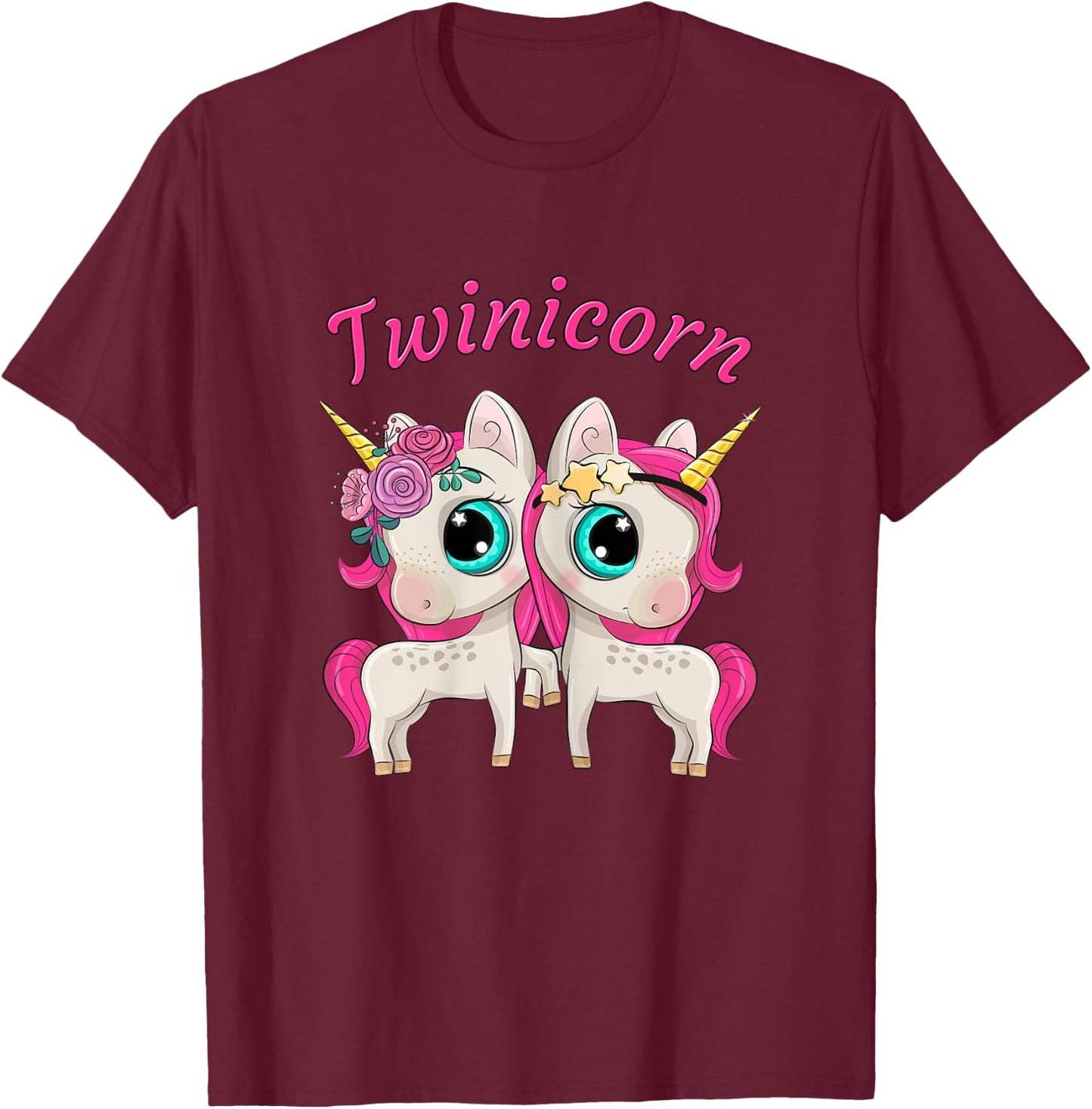 Twin Girls Twinicorn Women & Kids Sisters Cartoon Unicorns T-Shirt - T-Shirt | Maroon