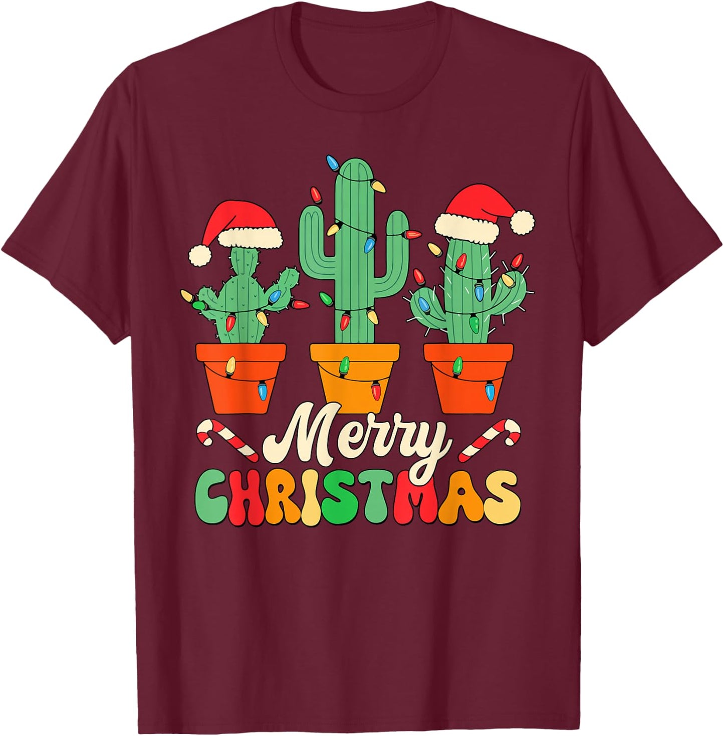 Christmas Cactus Cute Succulent Plant Xmas Men Women Kids T-Shirt - T-Shirt | Maroon